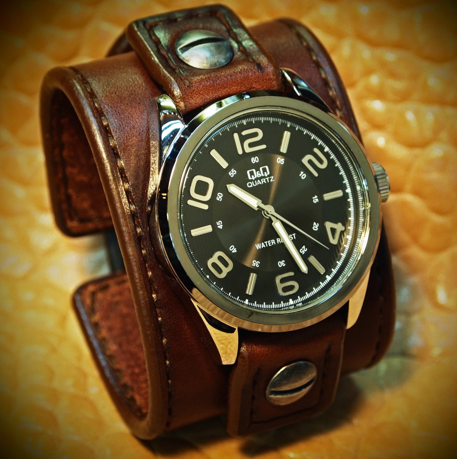 Brown Leather Watch Vintage cuff style Chocolate brown Etsy