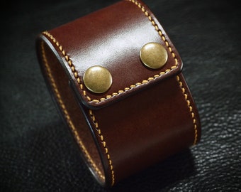 Leather cuff bracelet : Brown Bridle Leather wristband. Handstitched Custom made for You in USA using refined leatherworking techniques!