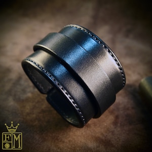 Black Leather cuff Bracelet : Handstitched custom Luxury Handmade for YOU in New York by Freddie Matara