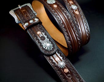 Leather Guitar strap : Dark Brown OUTLAW Cowboy Rockstar. Hand tooled, Fine custom Handmade Western style!