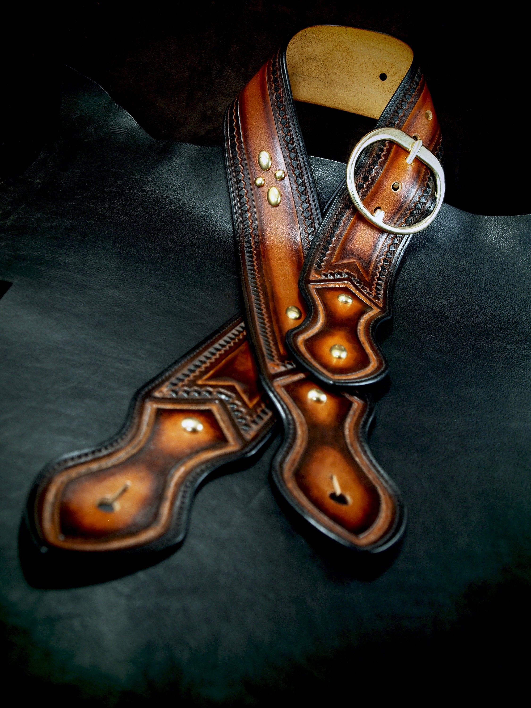 Western Horse Personalized Leather Guitar Strap 