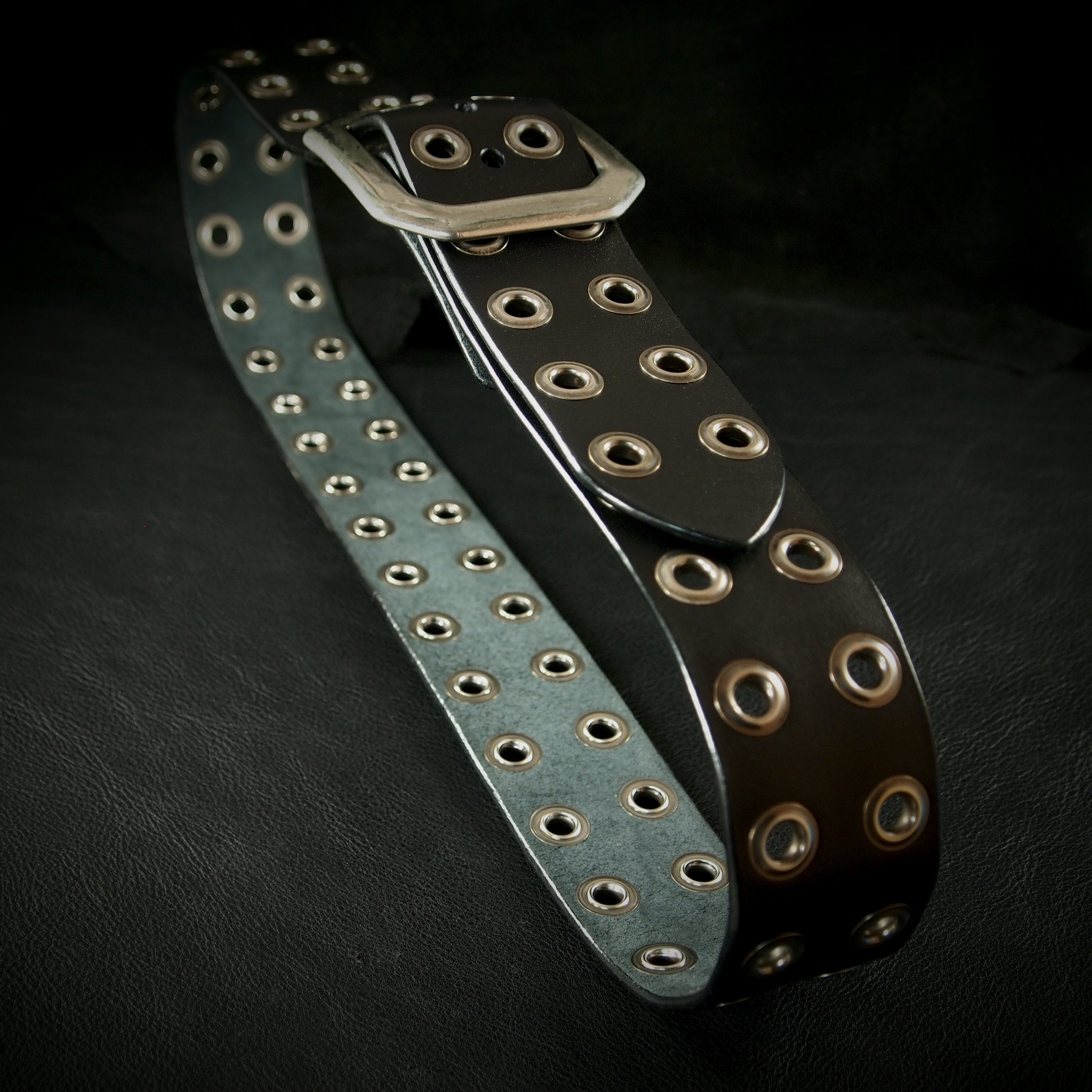 Black Leather Eyelet Belt : Premium Vegetable Tanned Bridle