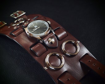 Brown Leather cuff watch: Elvis 68 comeback special! Wide, Slick vintage style!