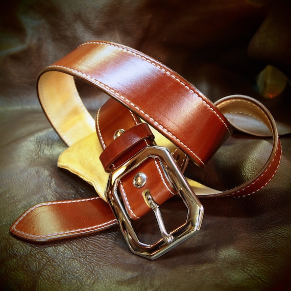 Tan leather belt : 1-3/4" rust brown Stitched luxury strap. Great for dress jeans!