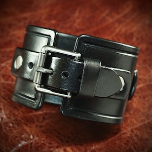 Black Leather Cuff Watch: Handmade Bridle Leather Wristwear image 2
