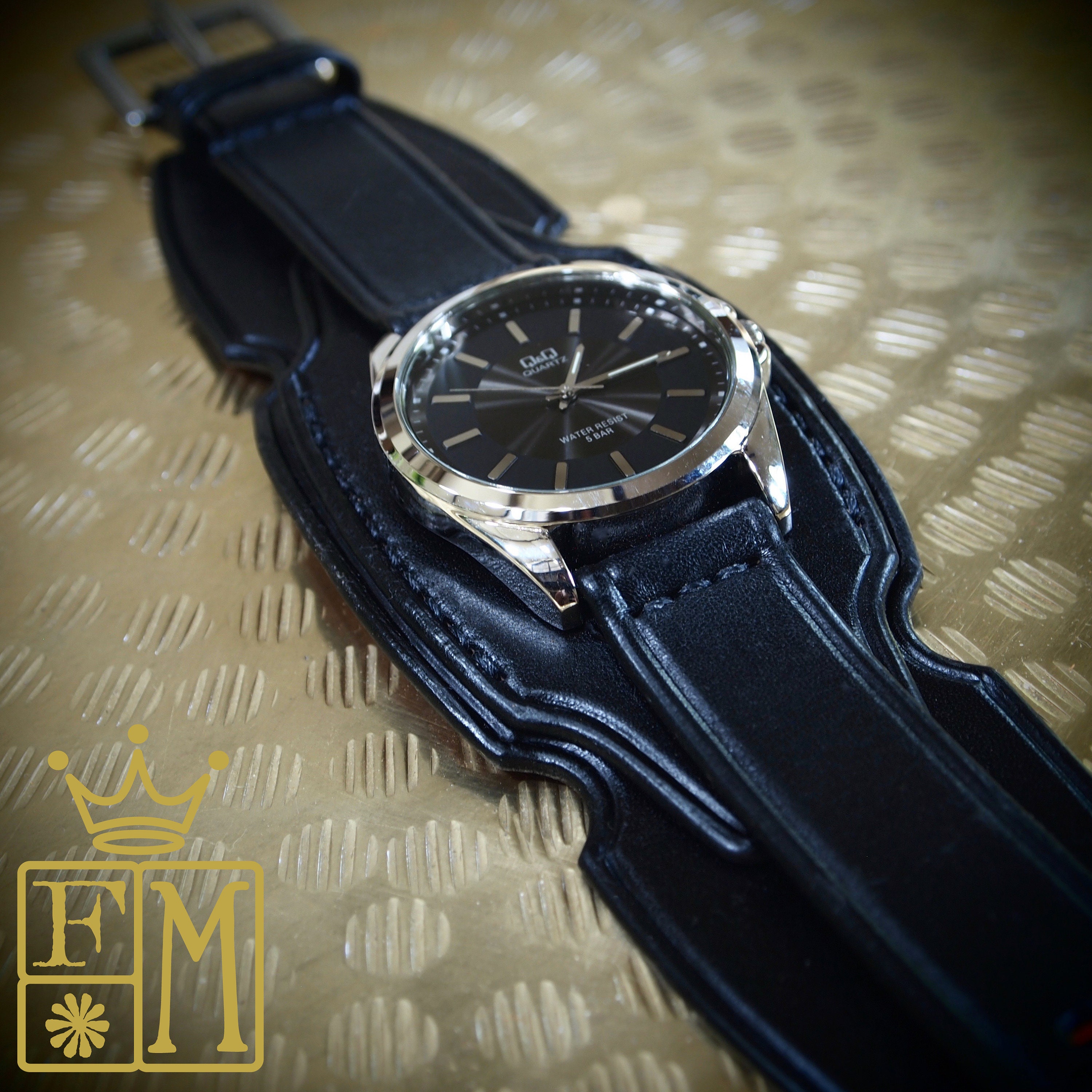Orologio con polsino in pelle nera: banda di stratificato nero | Etsy Italia