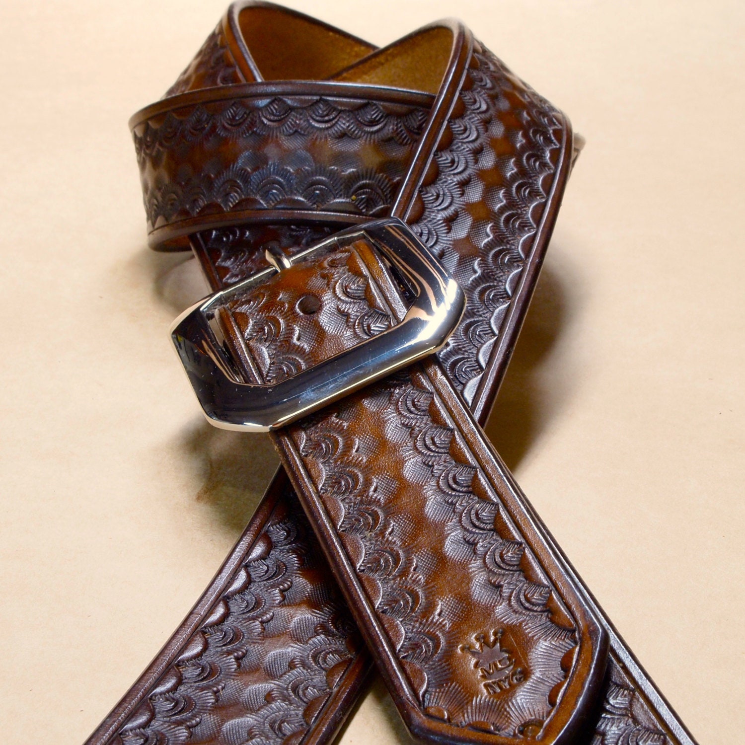 Brown Leather Guitar Strap : Hand Tooled and stamped by hand. | Etsy