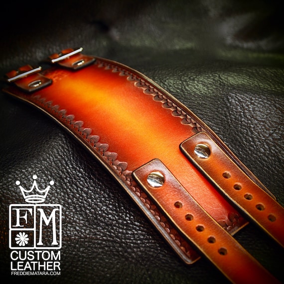 Leather cuff Bracelet Red watchband Vintage Johnny Depp style wristband Handmade for YOU in New York by Freddie Matara