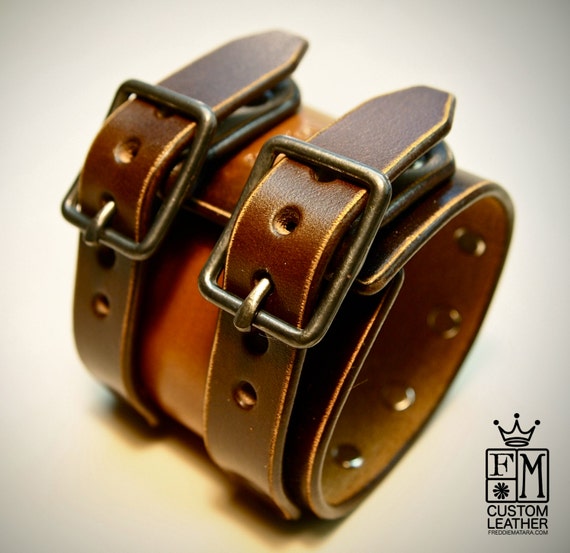 Leather cuff Bracelet studded vintage brown wristband style Made for YOU in USA by Freddie Matara!
