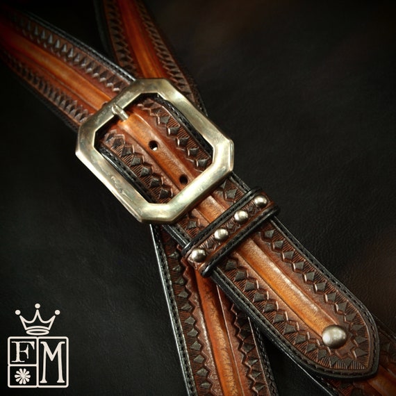 Leather Guitar strap Sunburst Old West Rockstar style Hand tooled, Fine custom Handmade Western style Made for YOU in USA by Freddie Matara