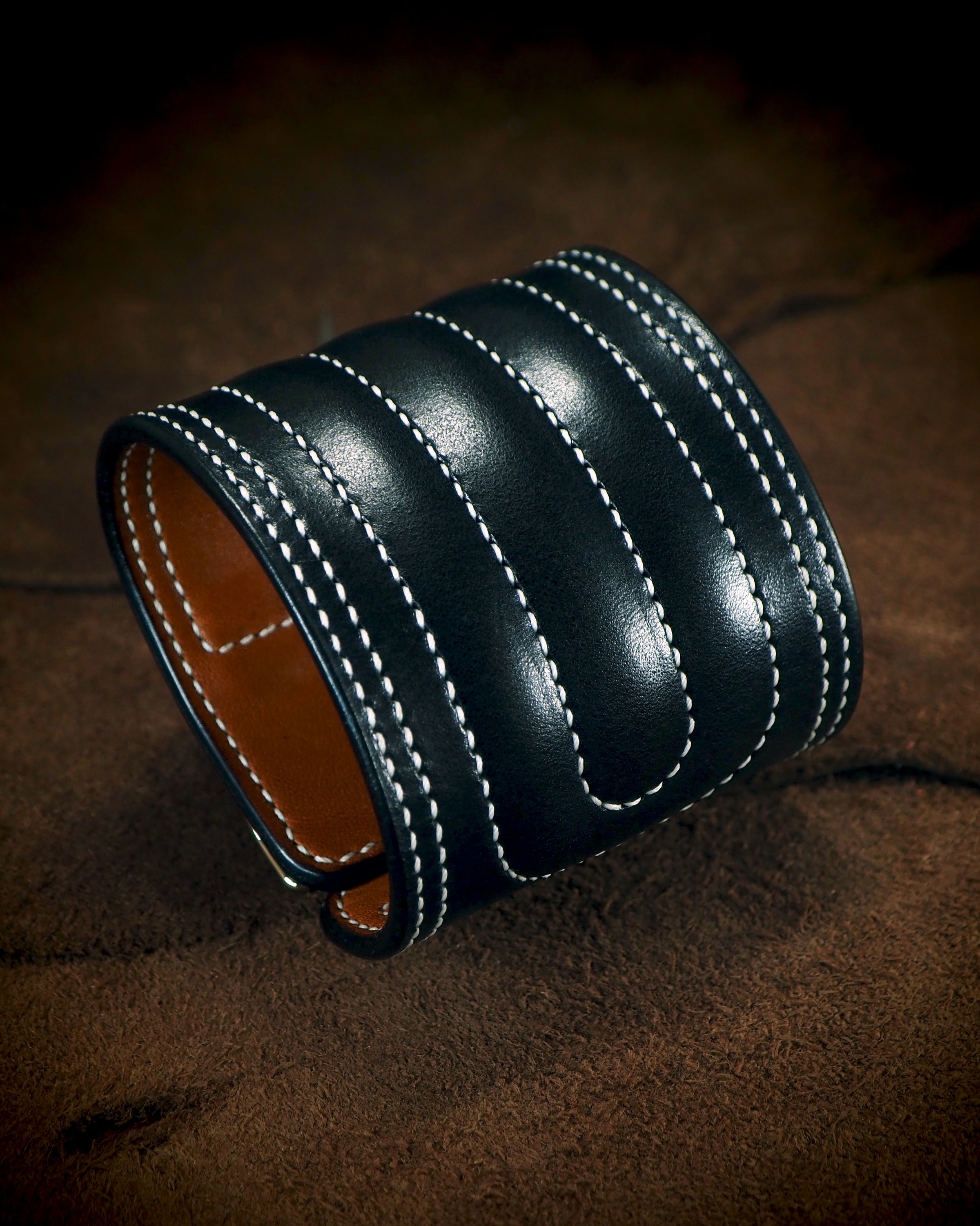 68 Special Black Quilted Handstitched Double Buckle ELVIS Leather