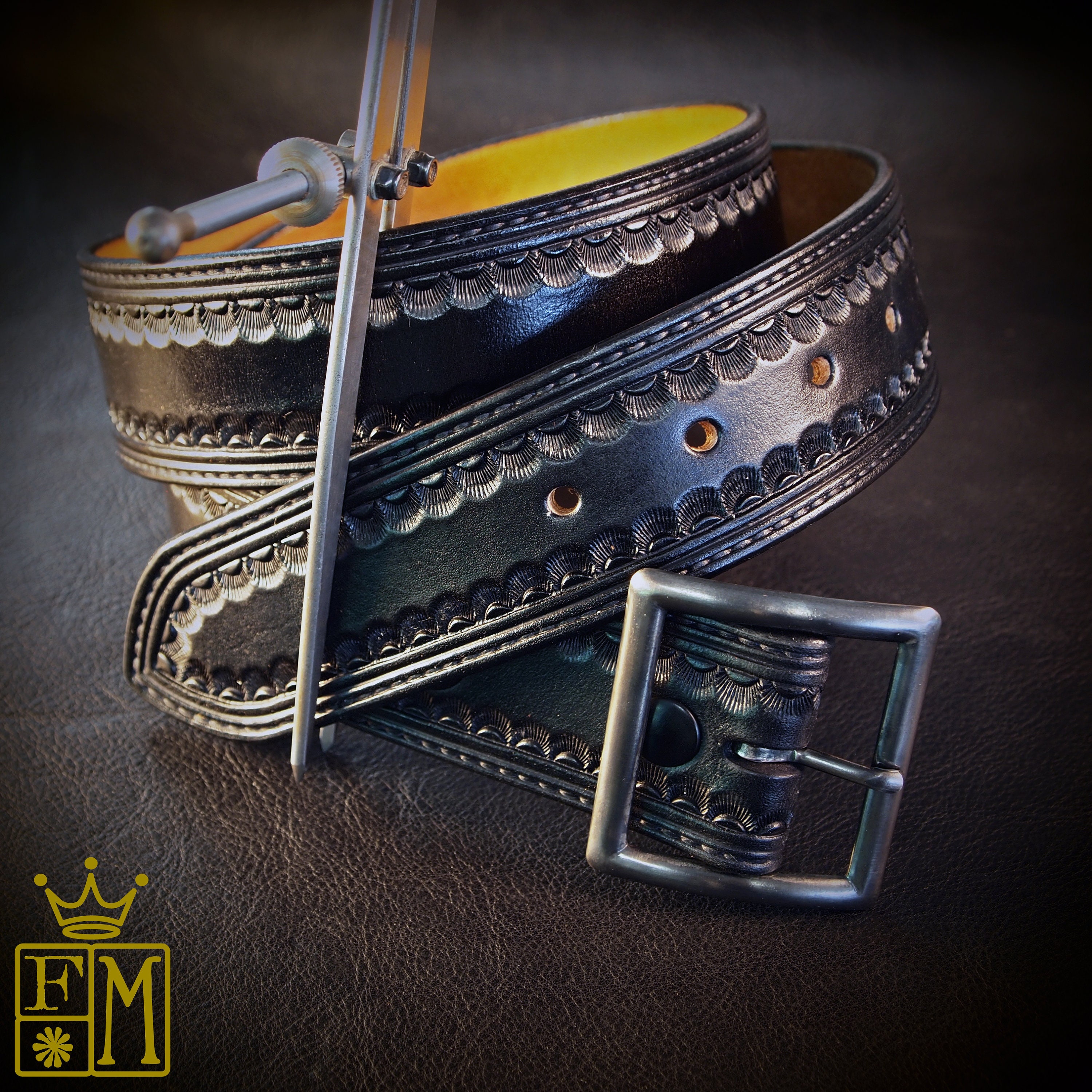 Leather tooled belt discount