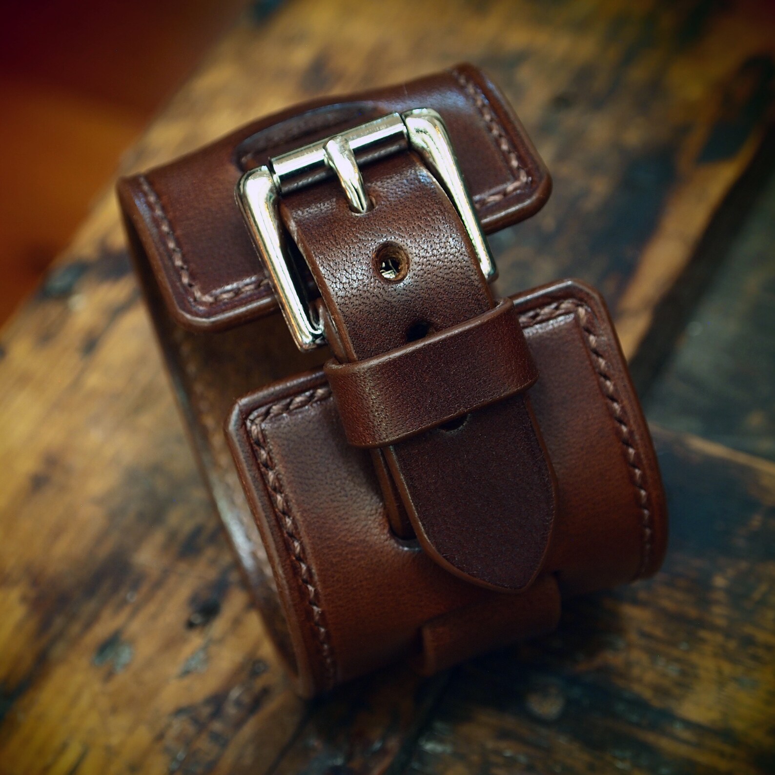 Brown leather wristband Clearance