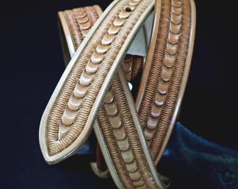 Handmade Nude Leather Belt: 1" Tooled Vegetable Tanned Leather