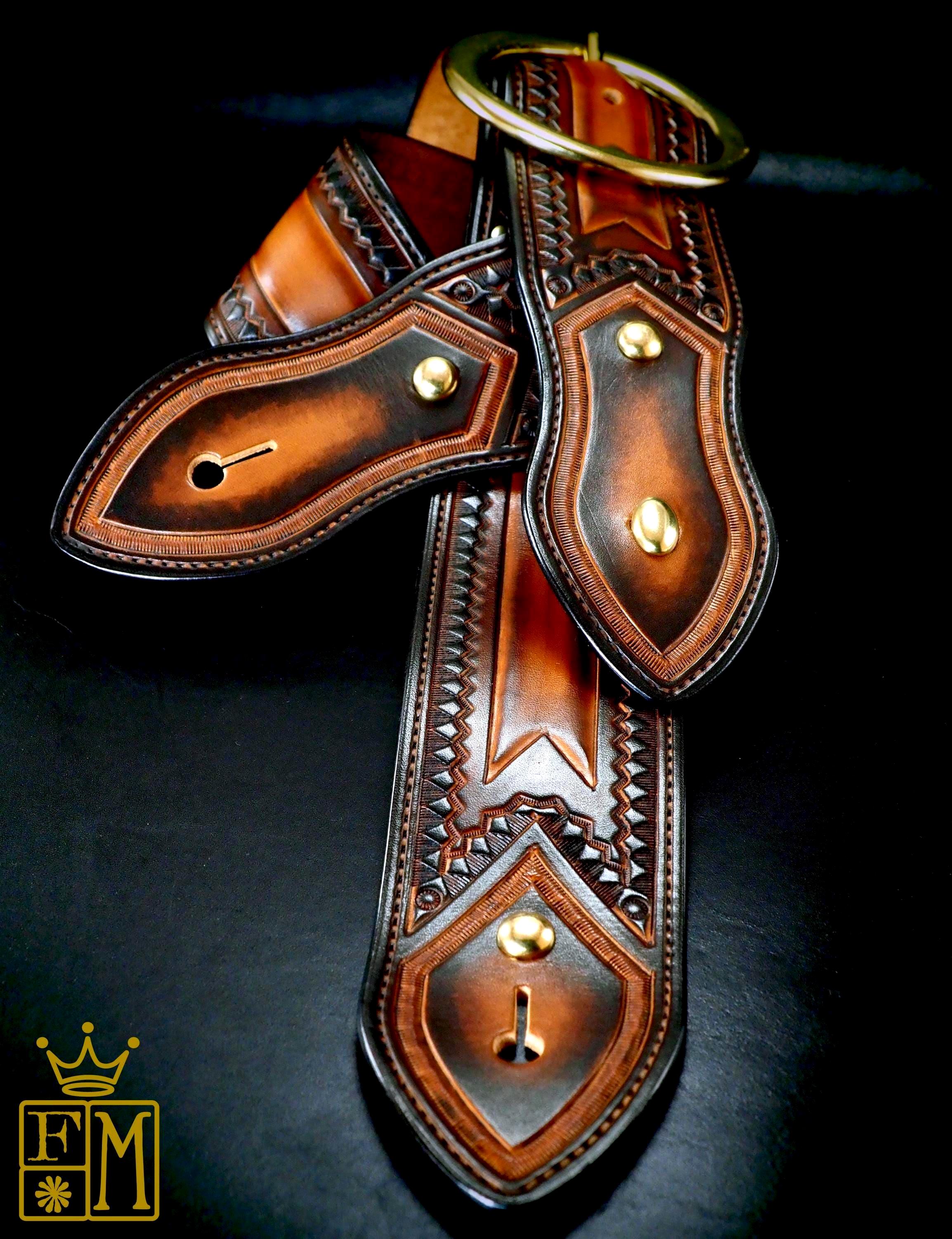 Sunburst Leather Guitar Strap :  Cowboy Rockstar Vintage Style. Handmade in USA by Freddie Matara!