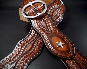 Sunburst Leather Guitar Strap :  Heavily stamped and tooled Handmade in USA by Freddie Matara!