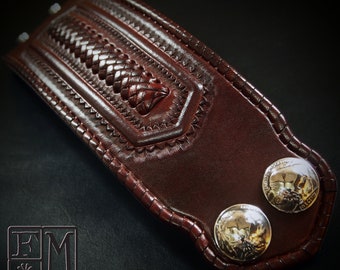 Handmade Tooled Leather Cuff: Western Style Buffalo Nickel Wristband