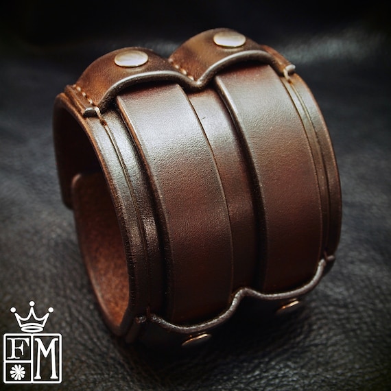 BROWN Leather Cuff Bracelet Brown Leather Wristband 2.5 Wide