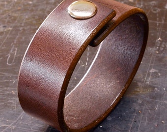 Brown Leather cuff wristband American bridle leather bracelet 1 inch wide slick edges Handmade for YOU in USA by Freddie Matara