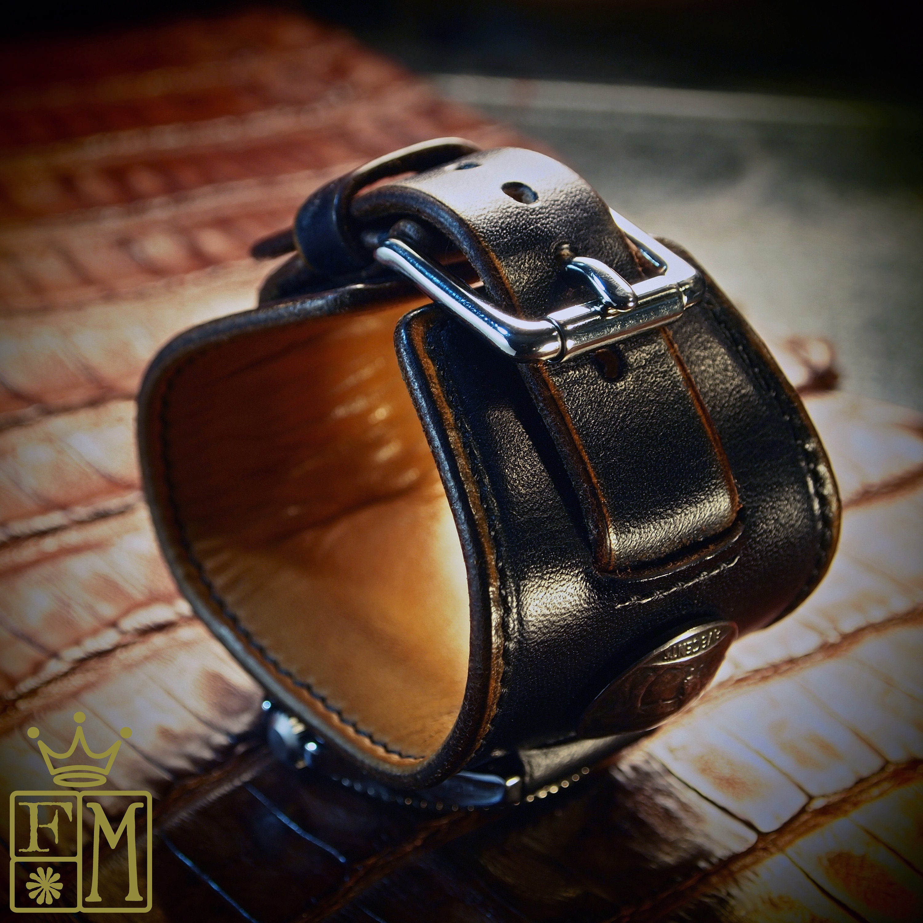 Black Leather cuff watch TIMEX Diver Genuine buffalo Etsy