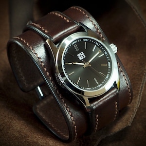 Rich leather Cuff Watch, Tuscan leather, vegetable tanned, Freddie Matara New York