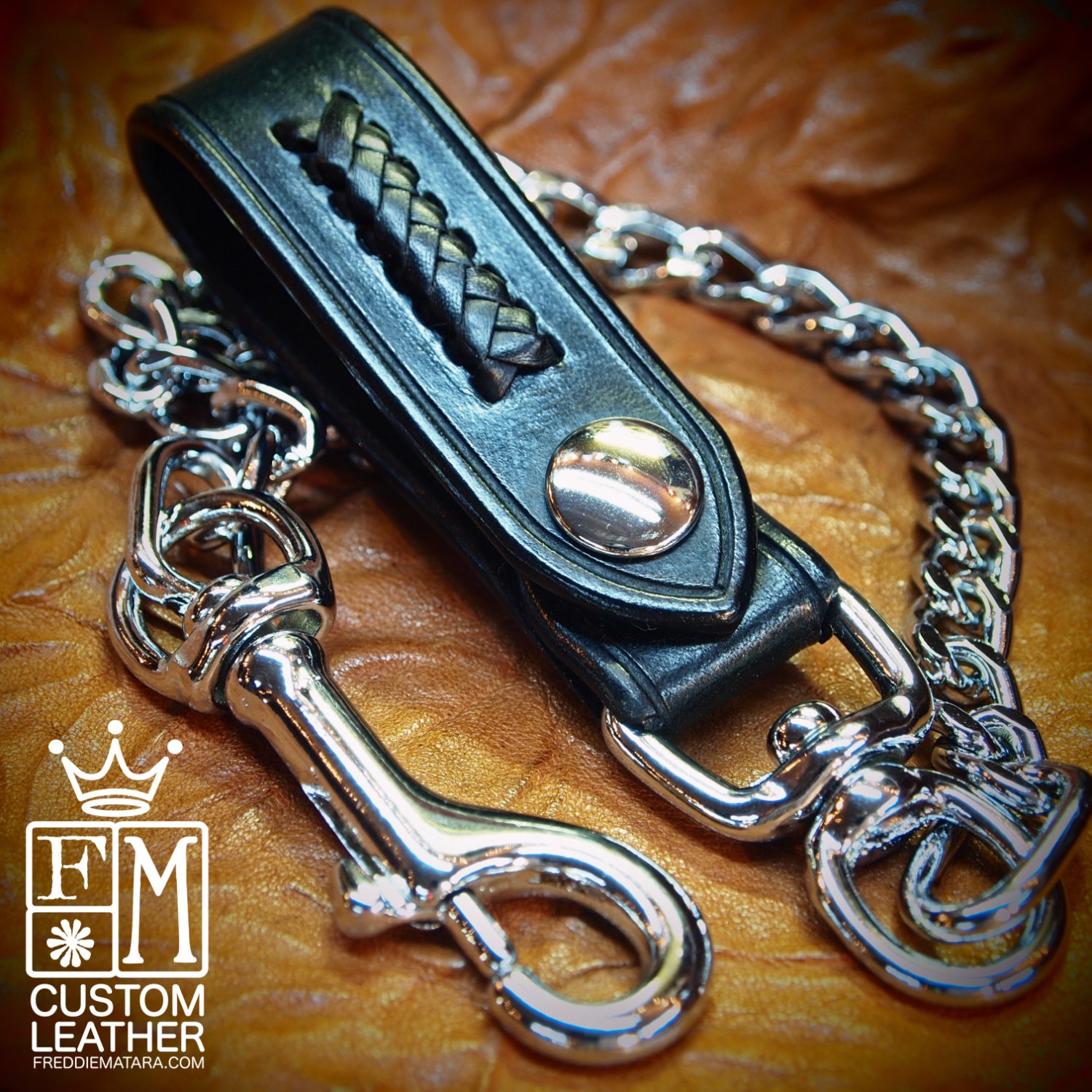 Porte clef boucle marin fait main en cuir tressé Gris Noir