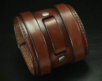 Handmade Brown Leather Cuff Bracelet: Italian Bridle Leather Wristband