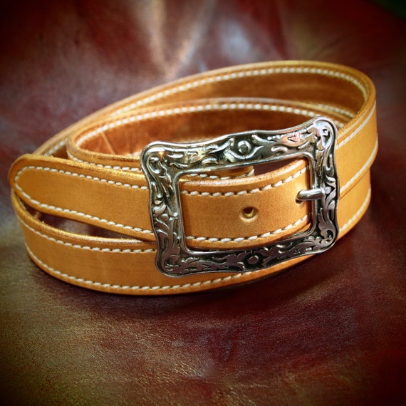Leather belt natural, ladies, Men- Oiled, stitched and sealed- Western style belt made for You in Brooklyn by Freddie Matara USA USA