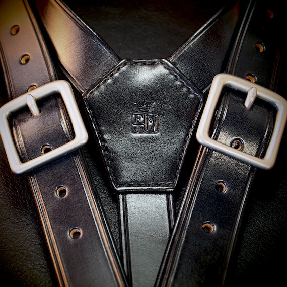 Black Leather suspenders : Hand built for YOU in New York  by Freddie Matara. Fine craftsmanship!