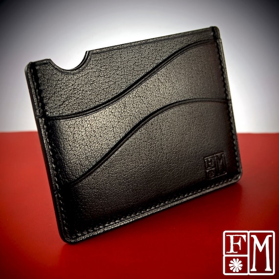 Black Minimalist card wallet case : Front pocket wallet EDC vegetable tanned buffalo calf. Made in New York!