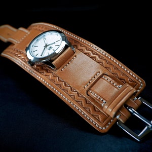 Leather cuff Watch: Bright face Natural Vintage Hand tooled and Handstitched watch band!