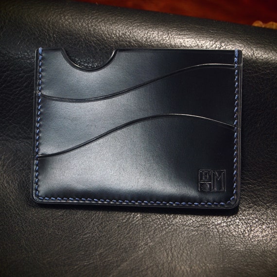 Midnight blue Minimalist card wallet case : Front pocket wallet EDC vegetable tanned horse hide. Made in New York!