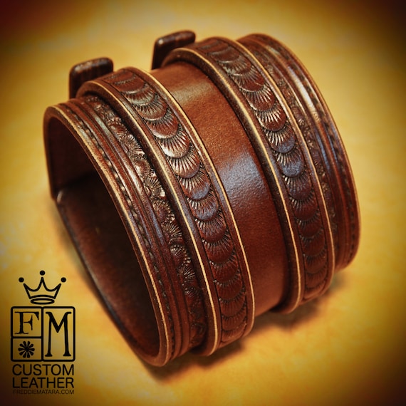 Leather Wrist Cuff Brown Traditional American Cowboy Rockstar Bracelet made for YOU in USA by Freddie Matara
