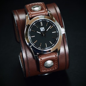 Brown Leather cuff Watch : Brown bridle leather wristband/watchband. Mens gift ; Made in New York!