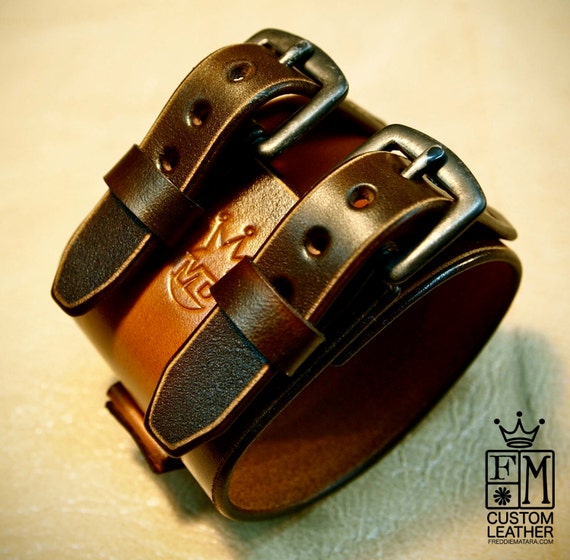 Leather Cuff watchband bracelet Depp style Distressed hand aged and made for You in New York by Freddie Matara