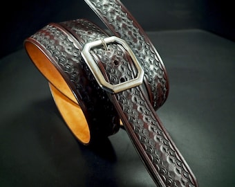 Handmade Brown Leather Guitar Strap: Hand Tooled, 1.5 inch