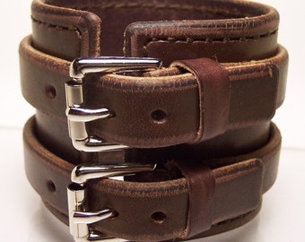 2.5 inch Brown Leather Hand stitched Cuff Bracelet made for YOU in USA by Freddie Matara