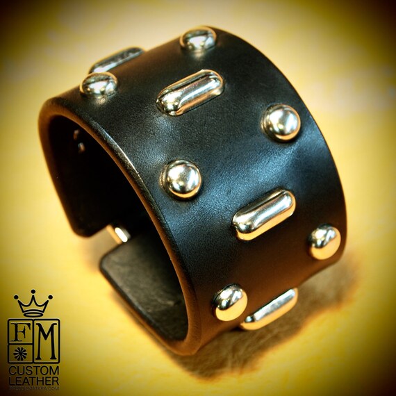 Leather cuff wristband Black Fear and Loathing In Las Vegas American bridle Leather Depp/Thompson made in Brooklyn USA by Freddie Matara