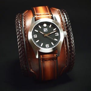 Sunburst cuff watch: Rich layered design braided edge FM Timepiece