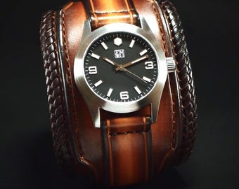 Sunburst cuff watch: Rich layered design braided edge FM Timepiece