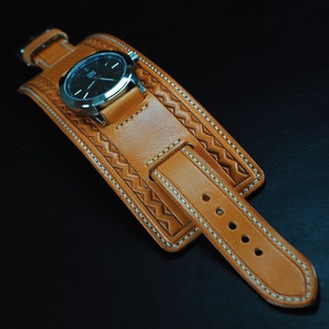 Leather cuff Watch: Natural Vintage Hand tooled and Handstitched watch band!