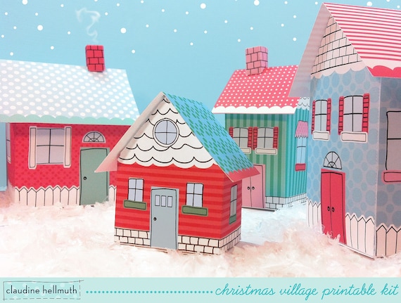 christmas village - favor boxes, luminaries, party centerpiece decoration printable PDF kit - INSTANT download Il_570xn