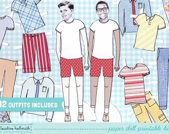 PRE-TEEN BOY paper doll set - easy for you to customize with your own photos - printable pdf - instant download