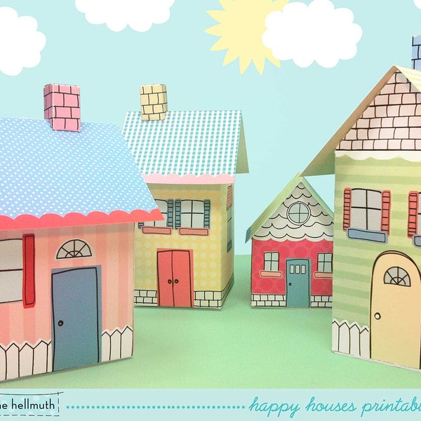 happy houses -  candy, gift boxes, party favor boxes, centerpiece decoration printable PDF kit - INSTANT download