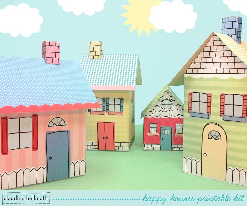 happy houses -  candy, gift boxes, party favor boxes, centerpiece decoration printable PDF kit - INSTANT download 