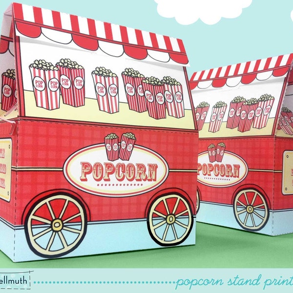 popcorn stand - party favor, candy and treat boxes, gift card holders printable PDF kit - INSTANT download