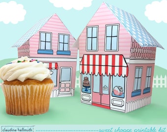 sweet shoppe - cupcake holder, favor box, party centerpiece printable PDF kit - INSTANT download