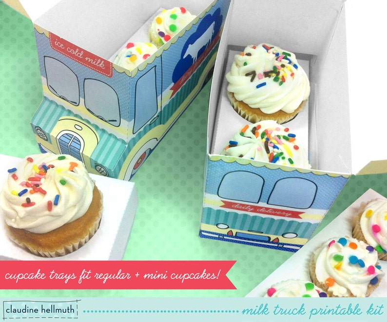 milk truck cookie box, cupcake holder, favor box, party centerpiece printable PDF kit INSTANT download image 3