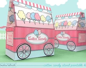 cotton candy stand -   party favor, candy and treat boxes, gift card holders printable PDF kit - INSTANT download
