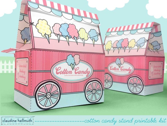 cotton candy stand - party favor, candy and treat boxes, gift card holders printable PDF kit - INSTANT download Il_570xn